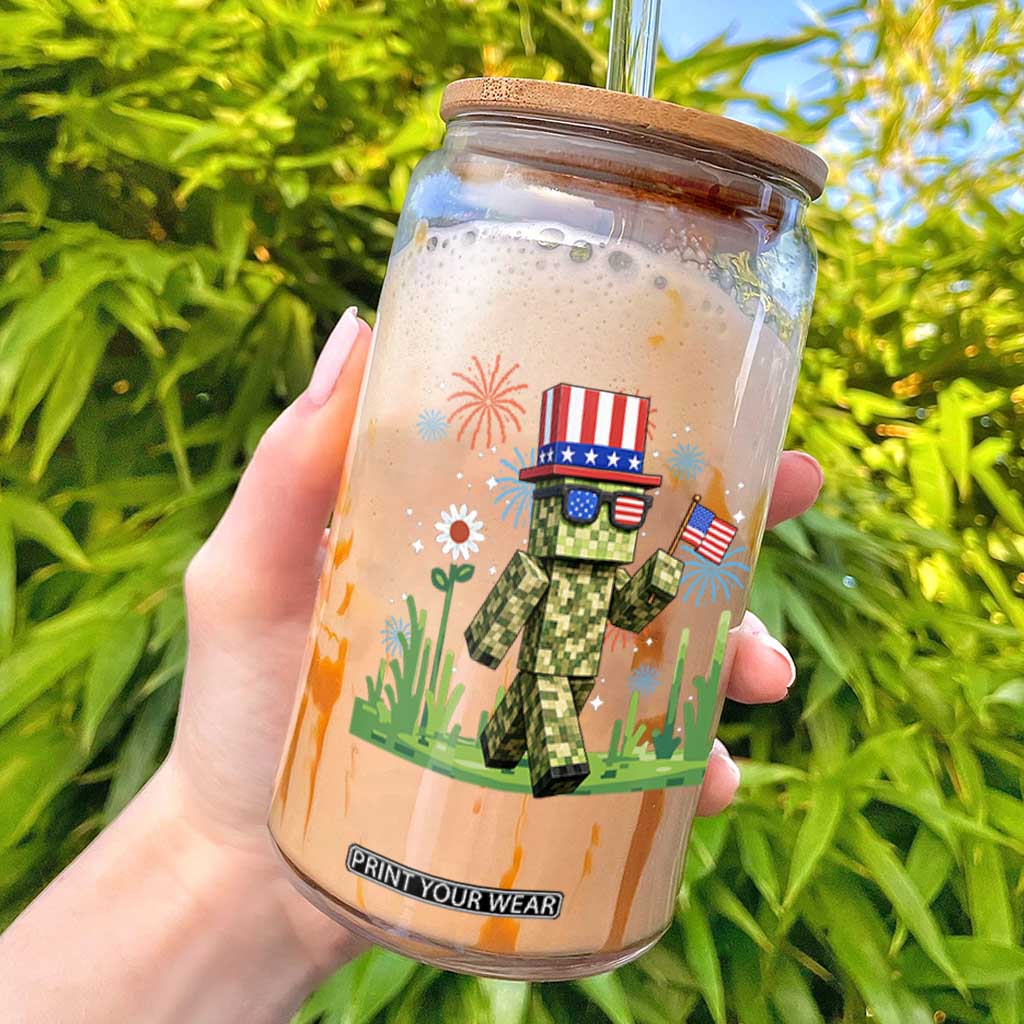 4th Of July Gamer Glass Can Pixel Art US Flag Gaming TS12 Black Print Your Wear