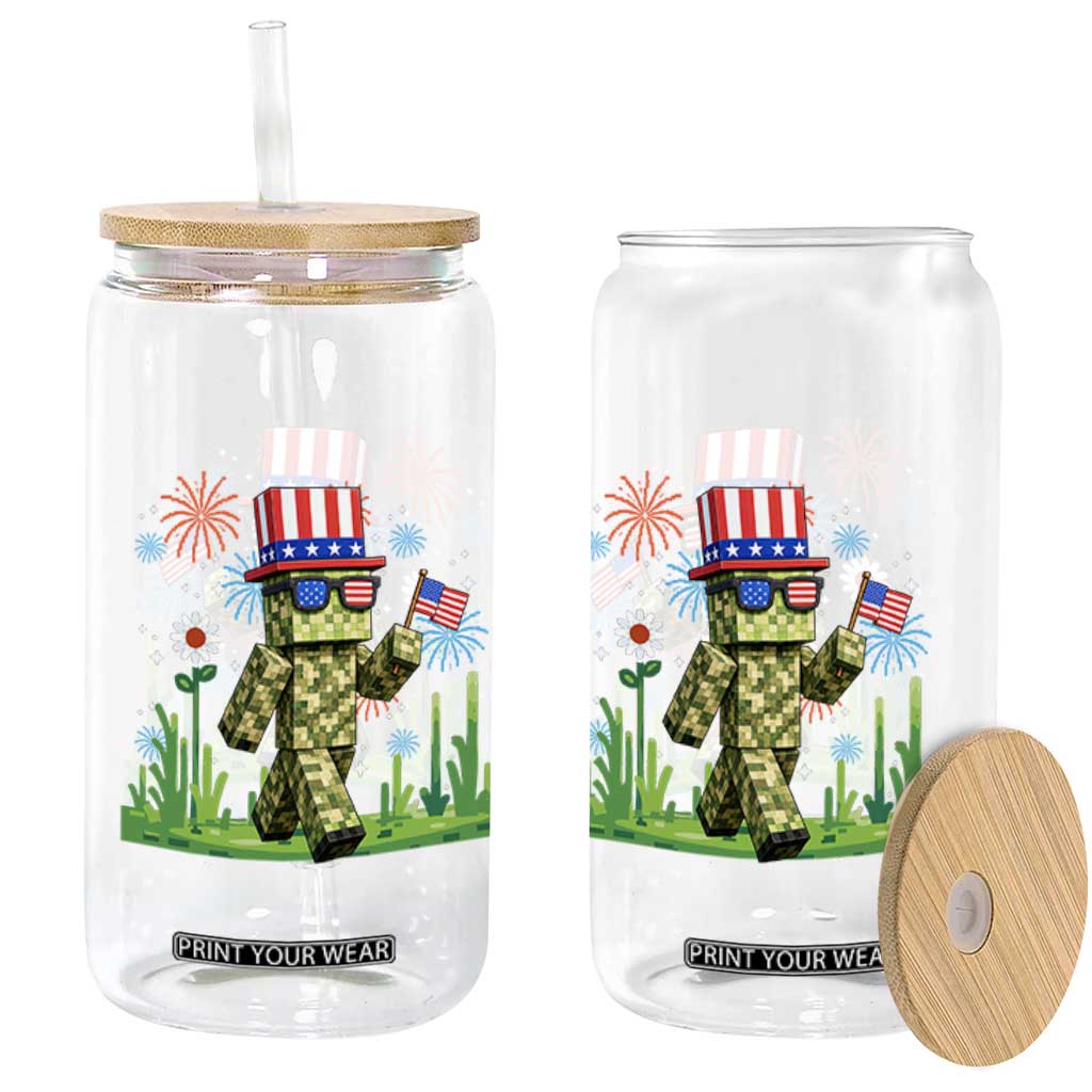 4th Of July Gamer Glass Can Pixel Art US Flag Gaming TS12 Print Your Wear