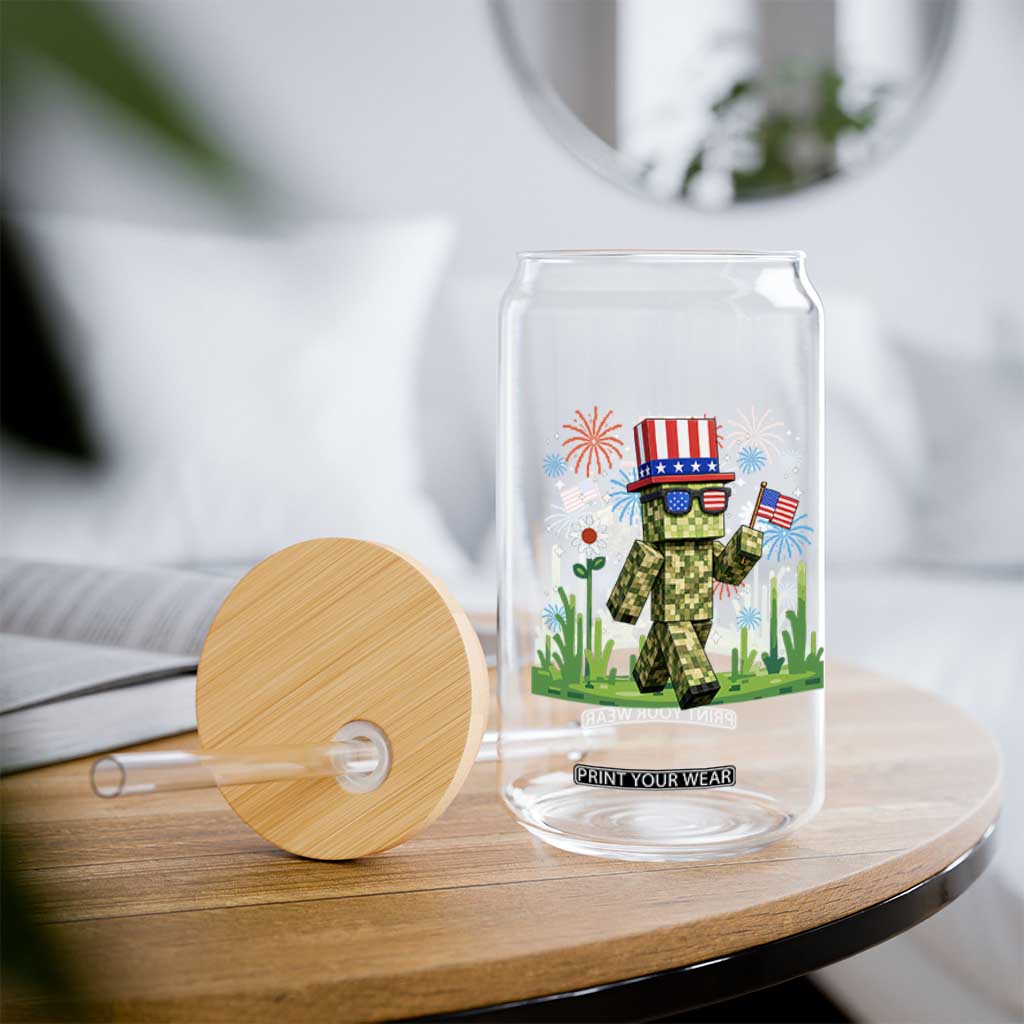 4th Of July Gamer Glass Can Pixel Art US Flag Gaming TS12 Print Your Wear