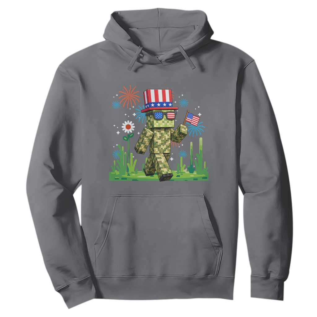4th Of July Gamer Hoodie Pixel Art US Flag Gaming TS12 Charcoal Print Your Wear