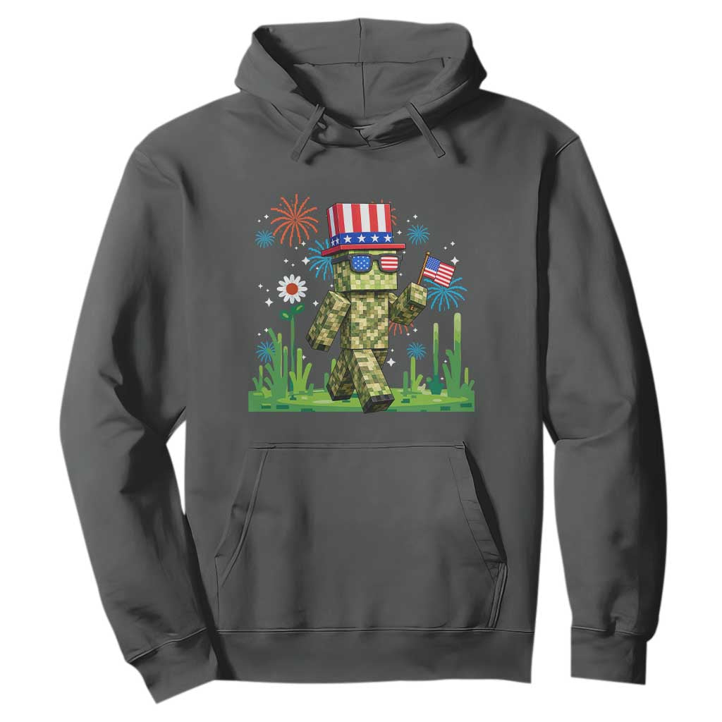 4th Of July Gamer Hoodie Pixel Art US Flag Gaming TS12 Dark Heather Print Your Wear
