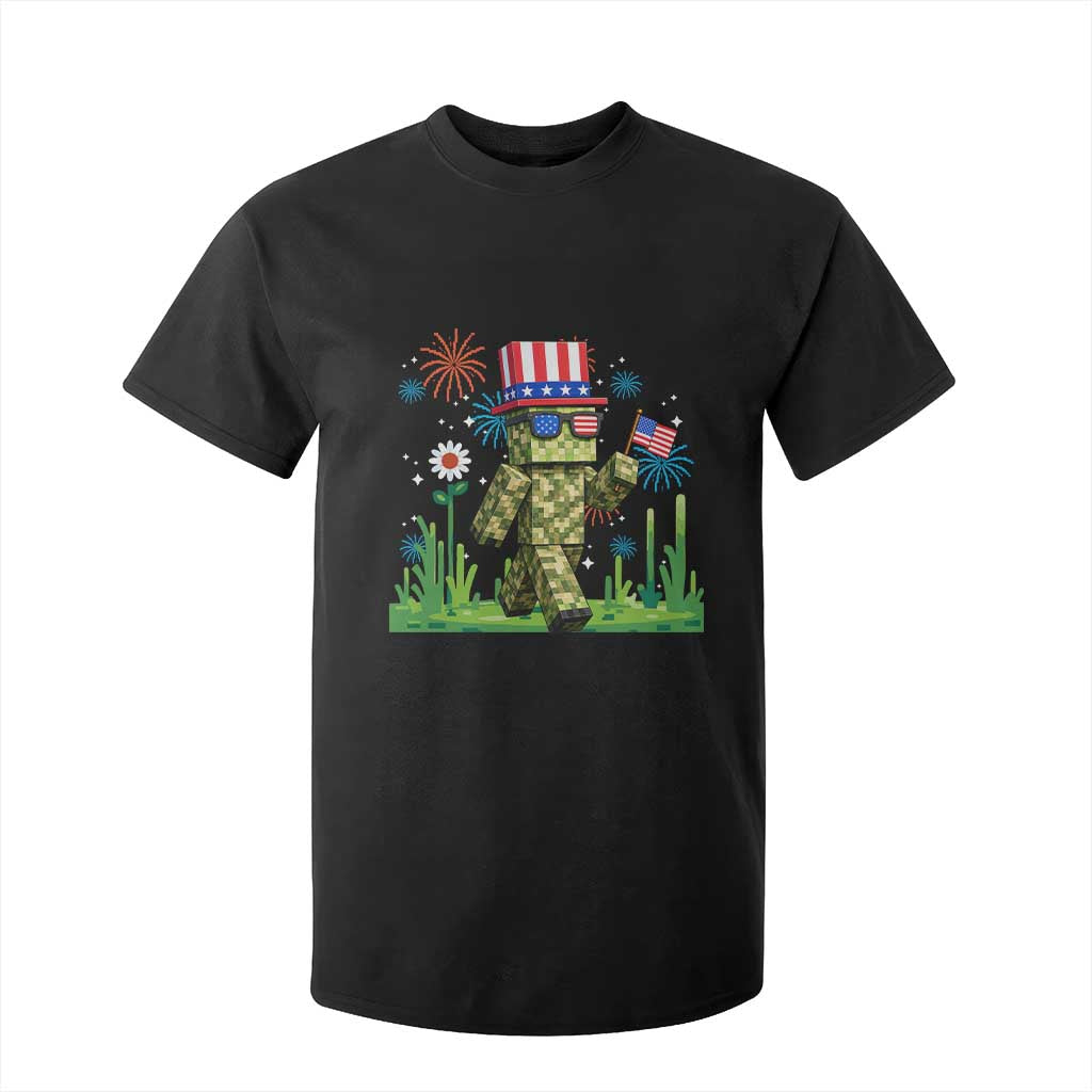 4th Of July Gamer T Shirt For Kid Pixel Art US Flag Gaming TS12 Black Print Your Wear
