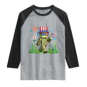 4th Of July Gamer Raglan Shirt Pixel Art US Flag Gaming TS12 Heather Gray Black Print Your Wear