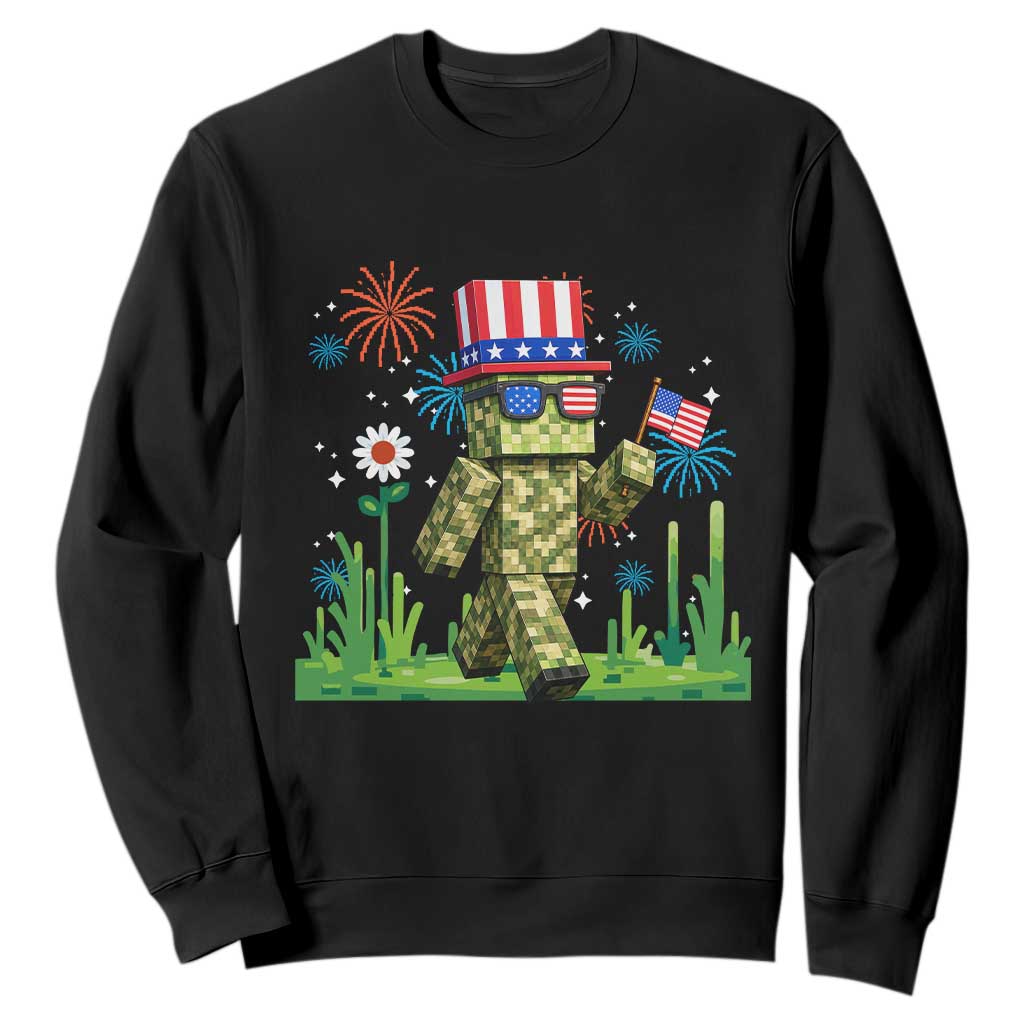 4th Of July Gamer Sweatshirt Pixel Art US Flag Gaming TS12 Black Print Your Wear