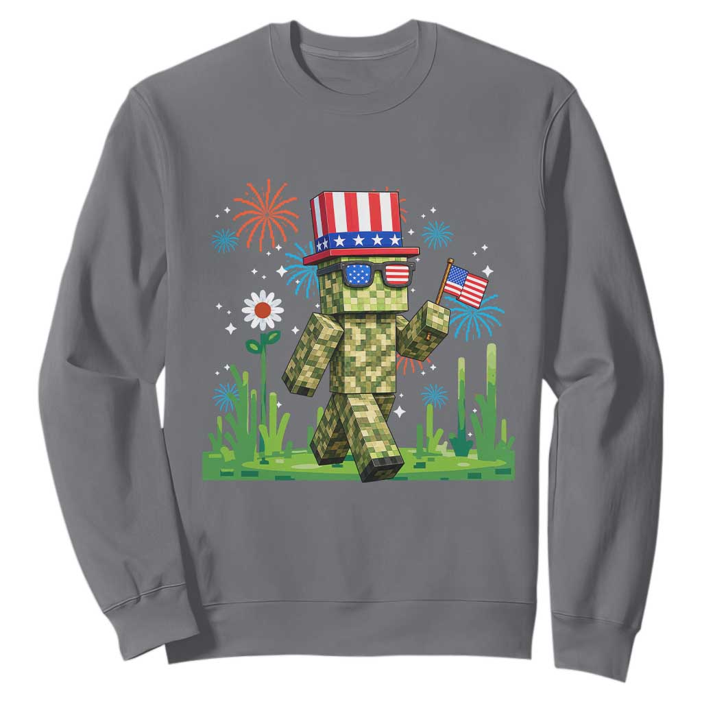 4th Of July Gamer Sweatshirt Pixel Art US Flag Gaming TS12 Charcoal Print Your Wear