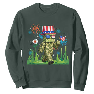 4th Of July Gamer Sweatshirt Pixel Art US Flag Gaming TS12 Dark Forest Green Print Your Wear