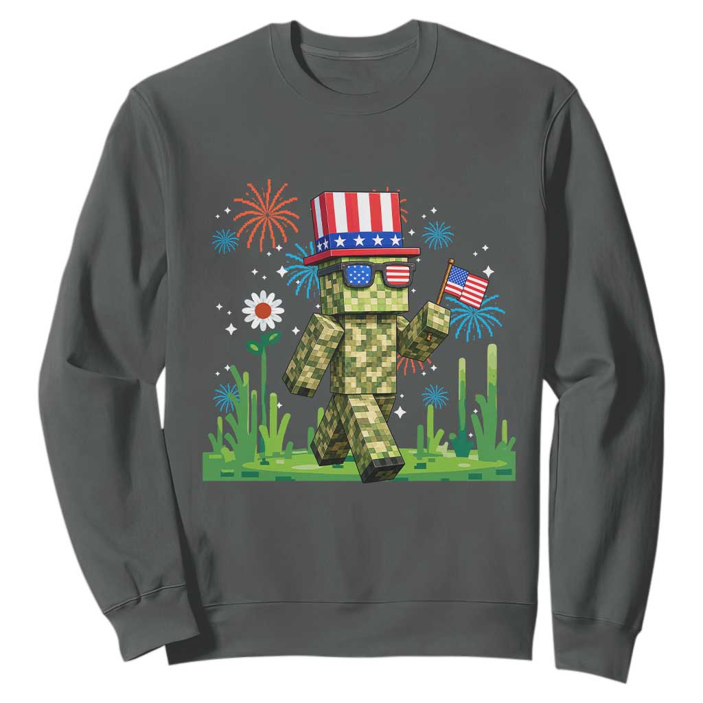 4th Of July Gamer Sweatshirt Pixel Art US Flag Gaming TS12 Dark Heather Print Your Wear