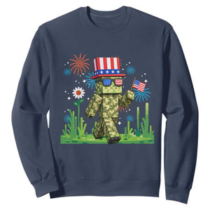 4th Of July Gamer Sweatshirt Pixel Art US Flag Gaming TS12 Navy Print Your Wear