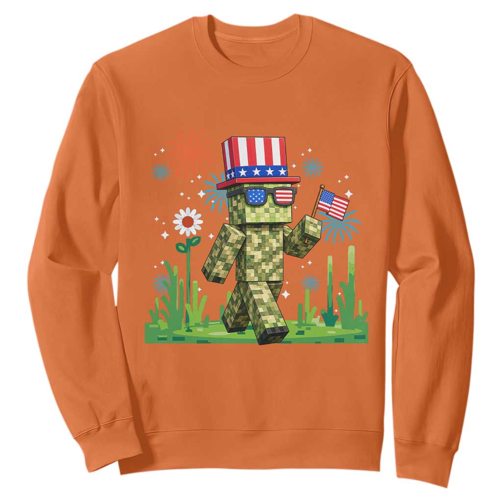 4th Of July Gamer Sweatshirt Pixel Art US Flag Gaming TS12 Orange Print Your Wear