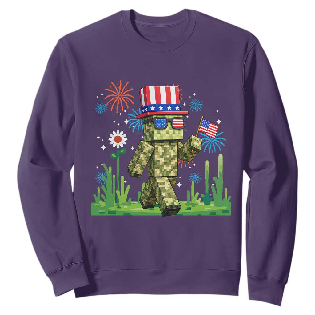 4th Of July Gamer Sweatshirt Pixel Art US Flag Gaming TS12 Purple Print Your Wear