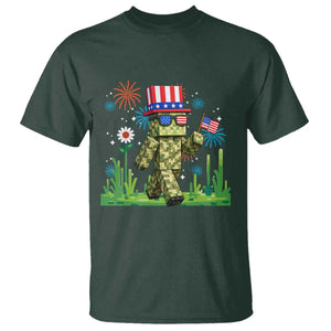 4th Of July Gamer T Shirt Pixel Art US Flag Gaming TS12 Dark Forest Green Print Your Wear