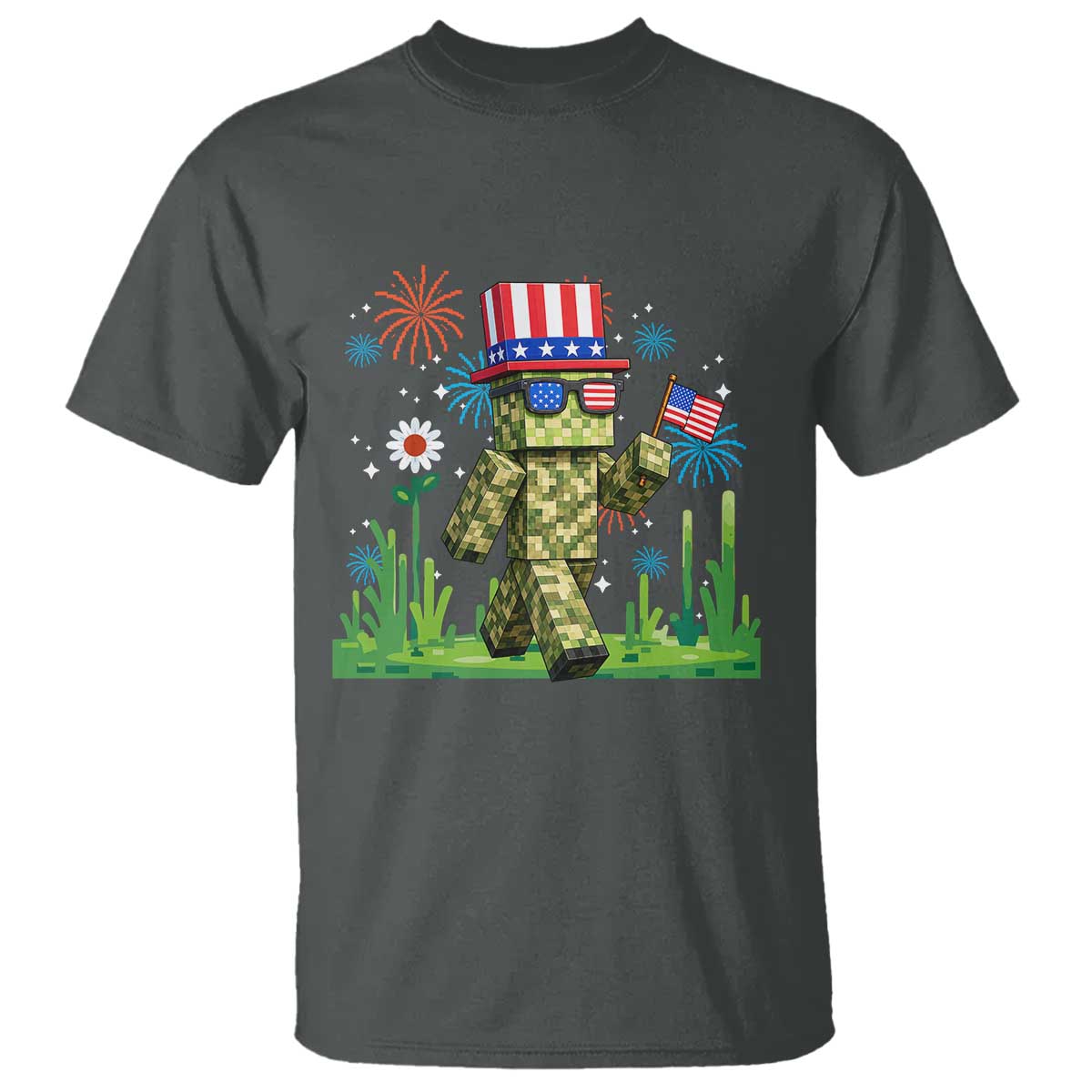 4th Of July Gamer T Shirt Pixel Art US Flag Gaming TS12 Dark Heather Print Your Wear