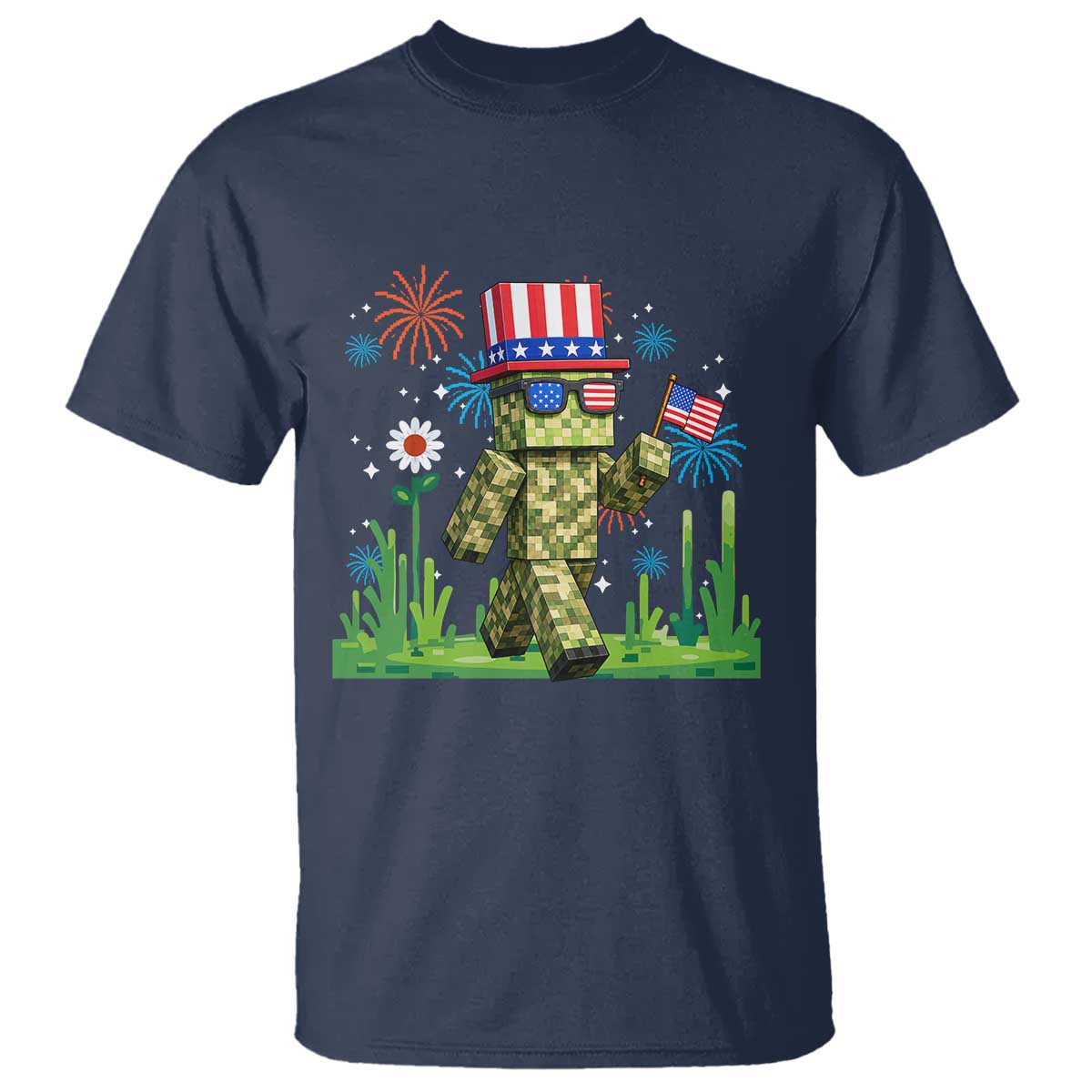 4th Of July Gamer T Shirt Pixel Art US Flag Gaming TS12 Navy Print Your Wear