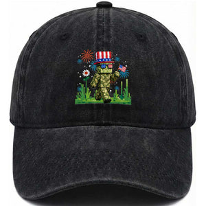 4th Of July Gamer Washed Cotton Baseball Cap Pixel Art US Flag Gaming TS12 Print Your Wear