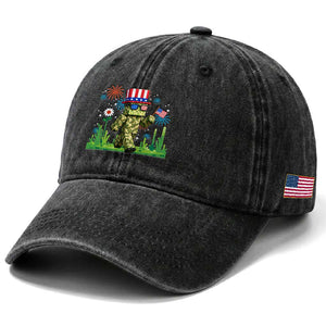 4th Of July Gamer Washed Cotton Baseball Cap Pixel Art US Flag Gaming TS12 Print Your Wear