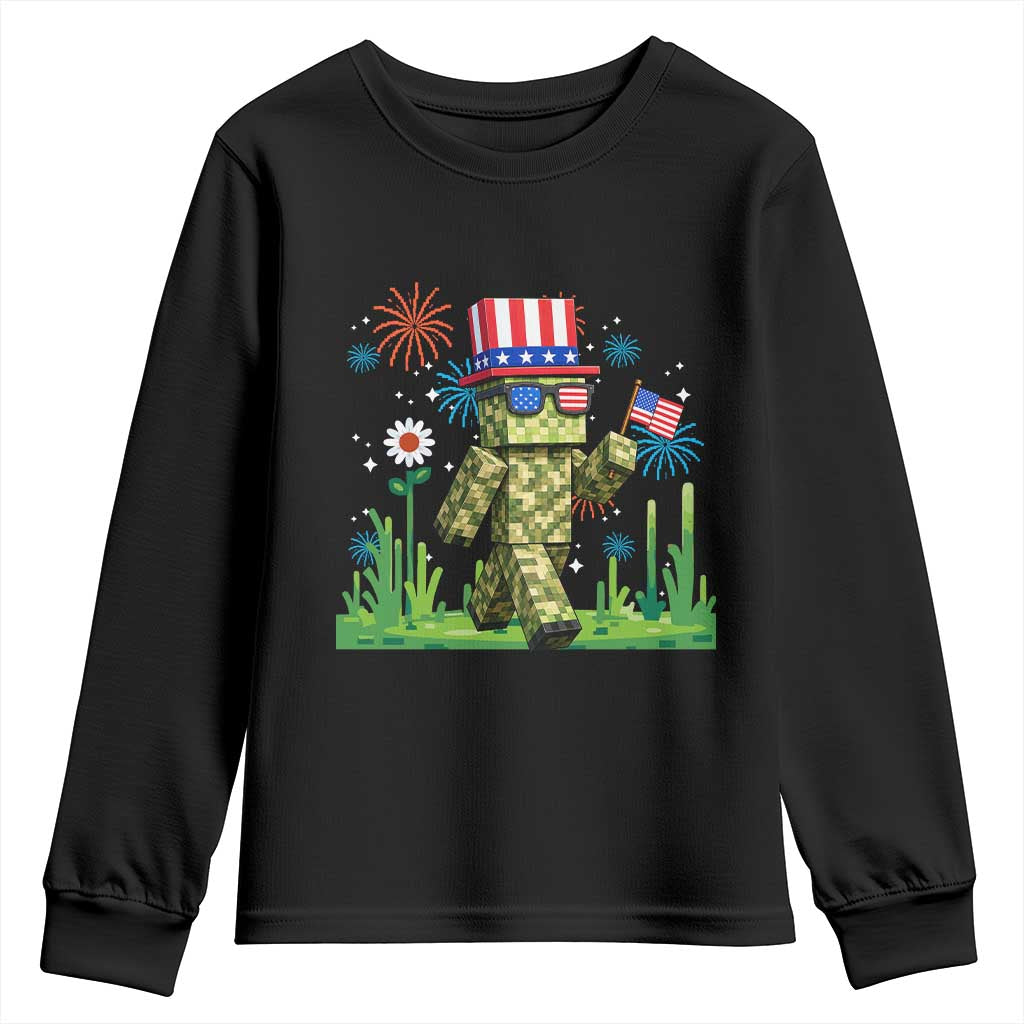 4th Of July Gamer Youth Sweatshirt Pixel Art US Flag Gaming TS12 Black Print Your Wear