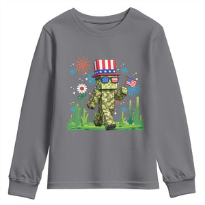 4th Of July Gamer Youth Sweatshirt Pixel Art US Flag Gaming TS12 Charcoal Print Your Wear