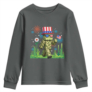 4th Of July Gamer Youth Sweatshirt Pixel Art US Flag Gaming TS12 Dark Heather Print Your Wear