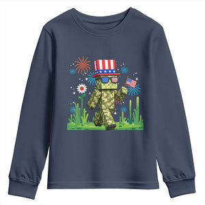 4th Of July Gamer Youth Sweatshirt Pixel Art US Flag Gaming TS12 Navy Print Your Wear