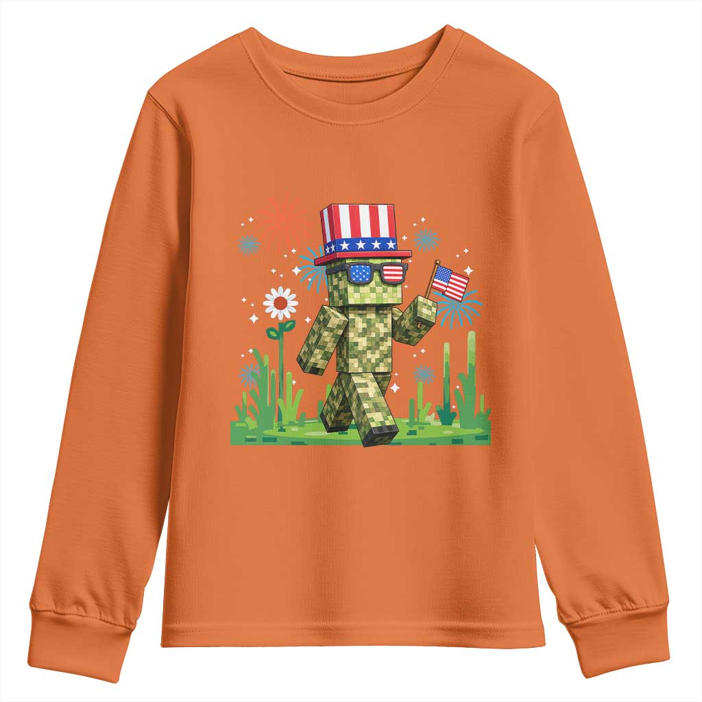 4th Of July Gamer Youth Sweatshirt Pixel Art US Flag Gaming TS12 Orange Print Your Wear
