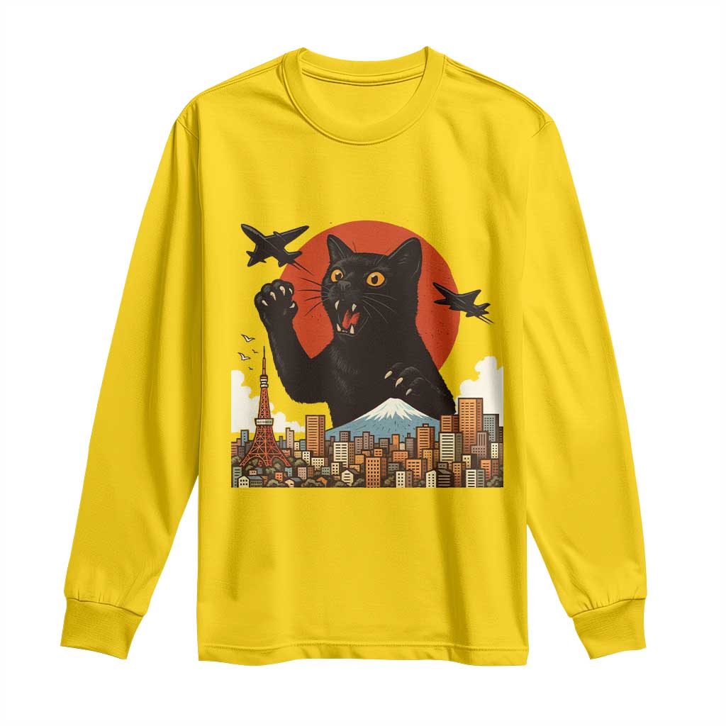 Funny Giant Cat Monster Roaring Tokyo Japan Long Sleeve Shirt TS12 Daisy Print Your Wear