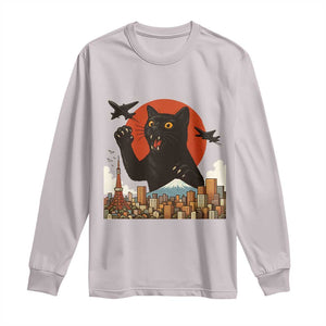 Funny Giant Cat Monster Roaring Tokyo Japan Long Sleeve Shirt TS12 Ice Gray Print Your Wear