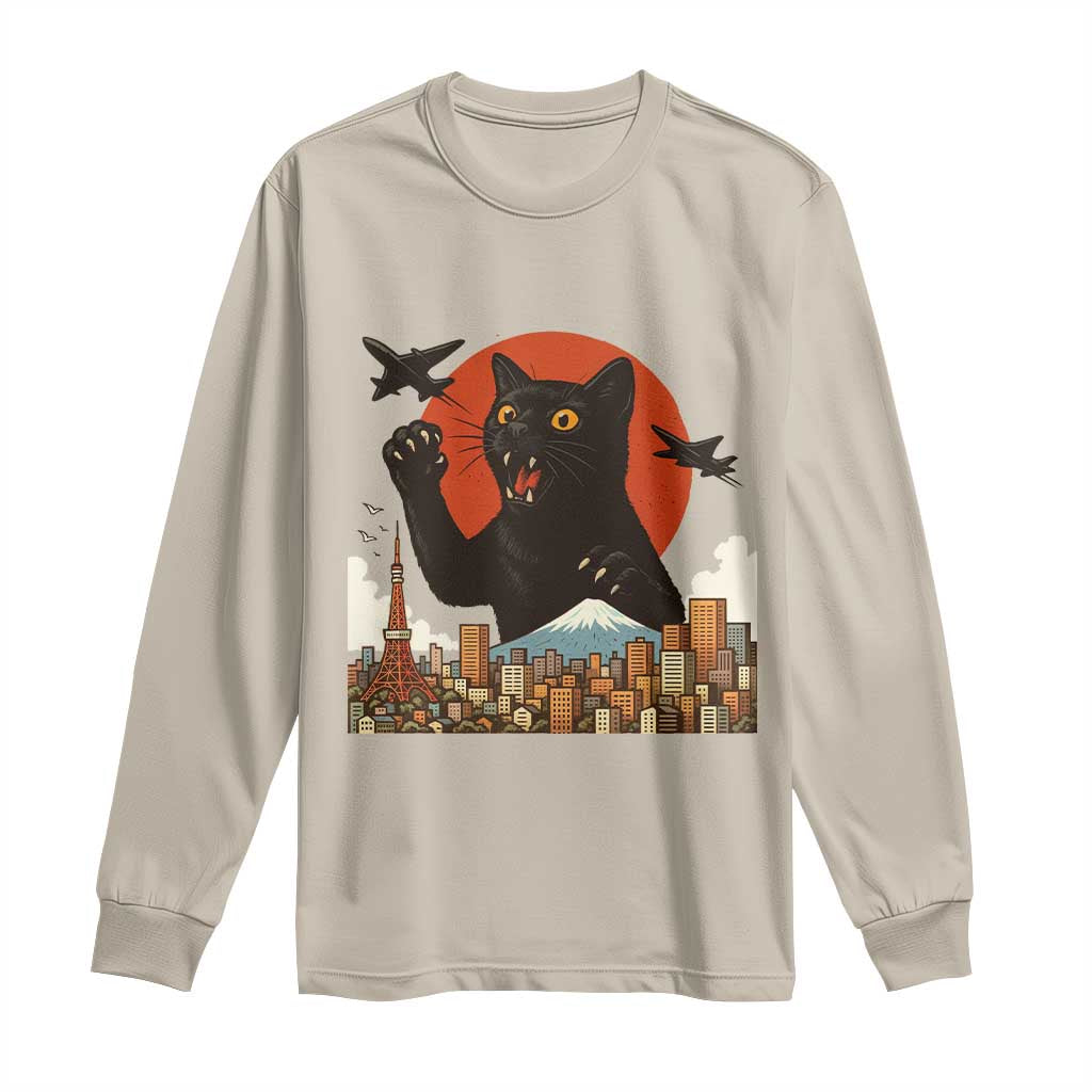Funny Giant Cat Monster Roaring Tokyo Japan Long Sleeve Shirt TS12 Sand Print Your Wear