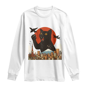 Funny Giant Cat Monster Roaring Tokyo Japan Long Sleeve Shirt TS12 White Print Your Wear