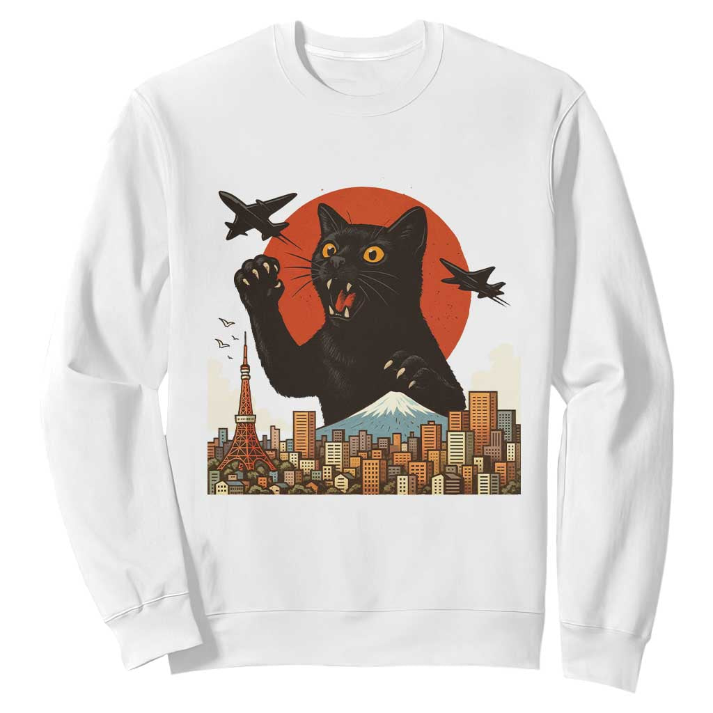 Funny Giant Cat Monster Roaring Tokyo Japan Sweatshirt TS12 White Print Your Wear