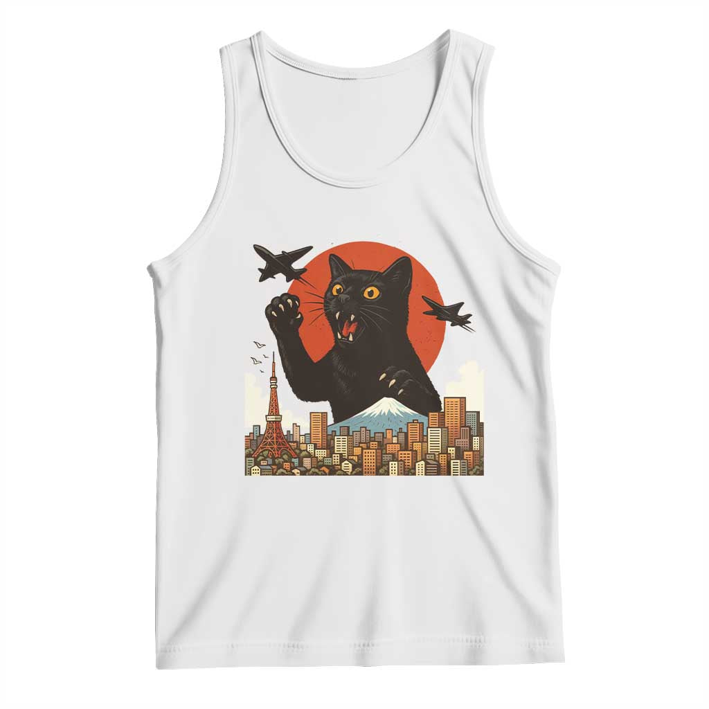 Funny Giant Cat Monster Roaring Tokyo Japan Tank Top TS12 White Print Your Wear