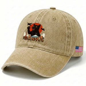 Funny Giant Cat Monster Roaring Tokyo Japan Washed Cotton Baseball Cap TS12 Print Your Wear