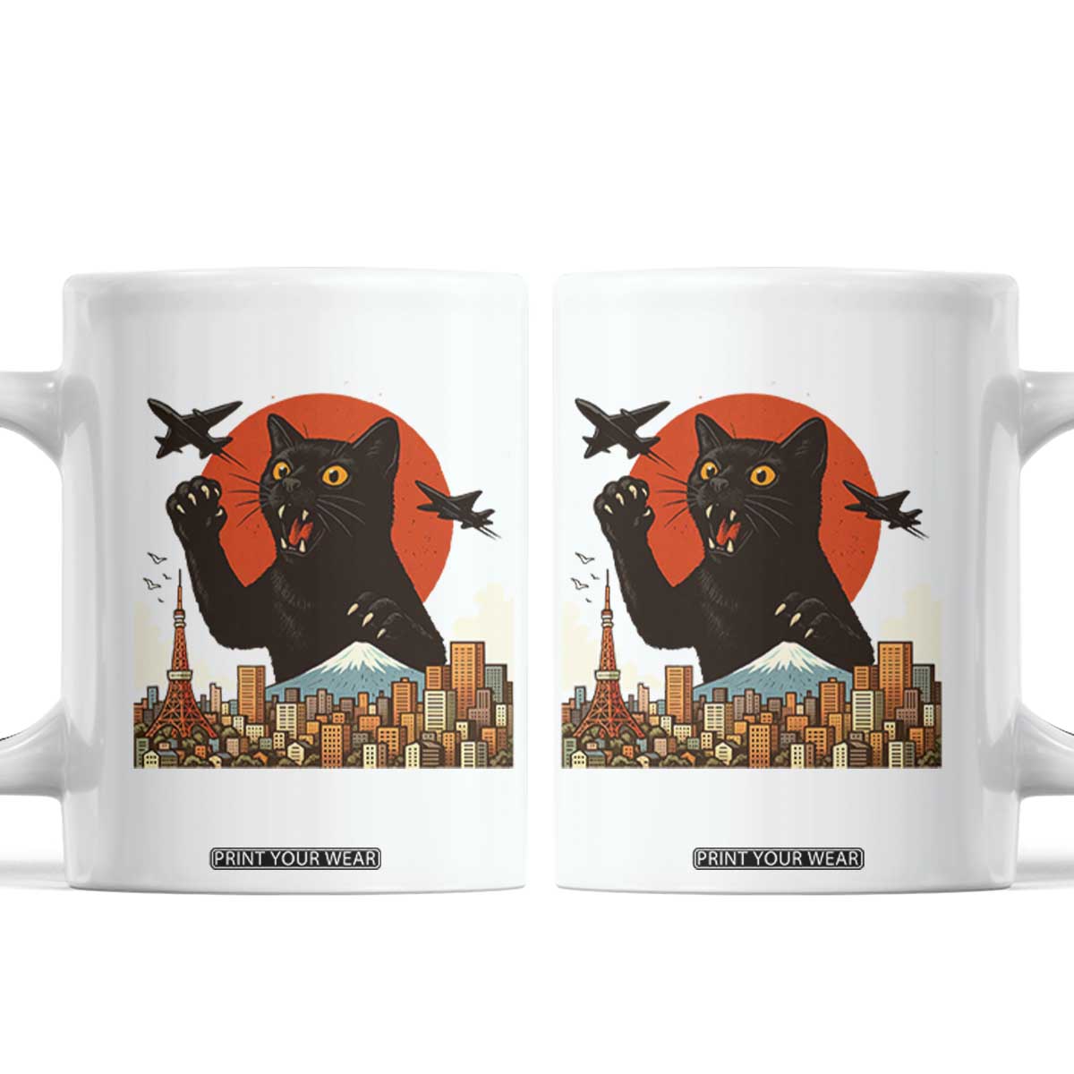 Funny Giant Cat Monster Roaring Tokyo Japan Coffee Mug TS12 White Print Your Wear