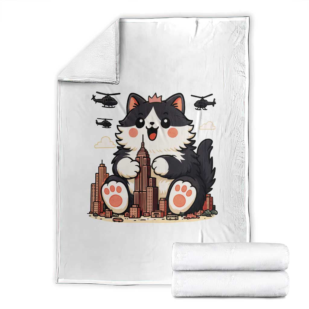 Funny Giant Cat Monster Invades City Throw Blanket Cat Lover Gift TS12 White Print Your Wear