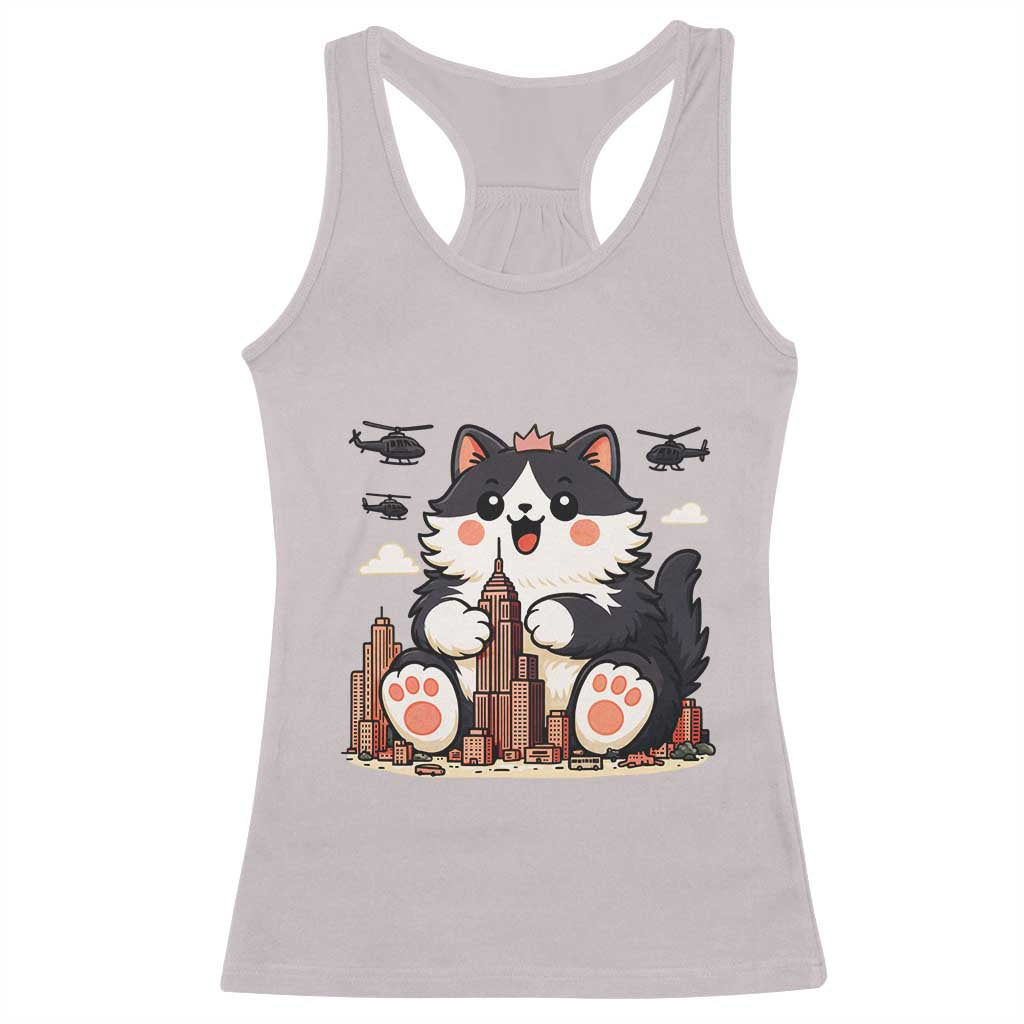 Funny Giant Cat Monster Invades City Racerback Tank Top Cat Lover Gift TS12 Ice Gray Print Your Wear