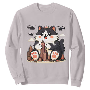 Funny Giant Cat Monster Invades City Sweatshirt Cat Lover Gift TS12 Ice Gray Print Your Wear