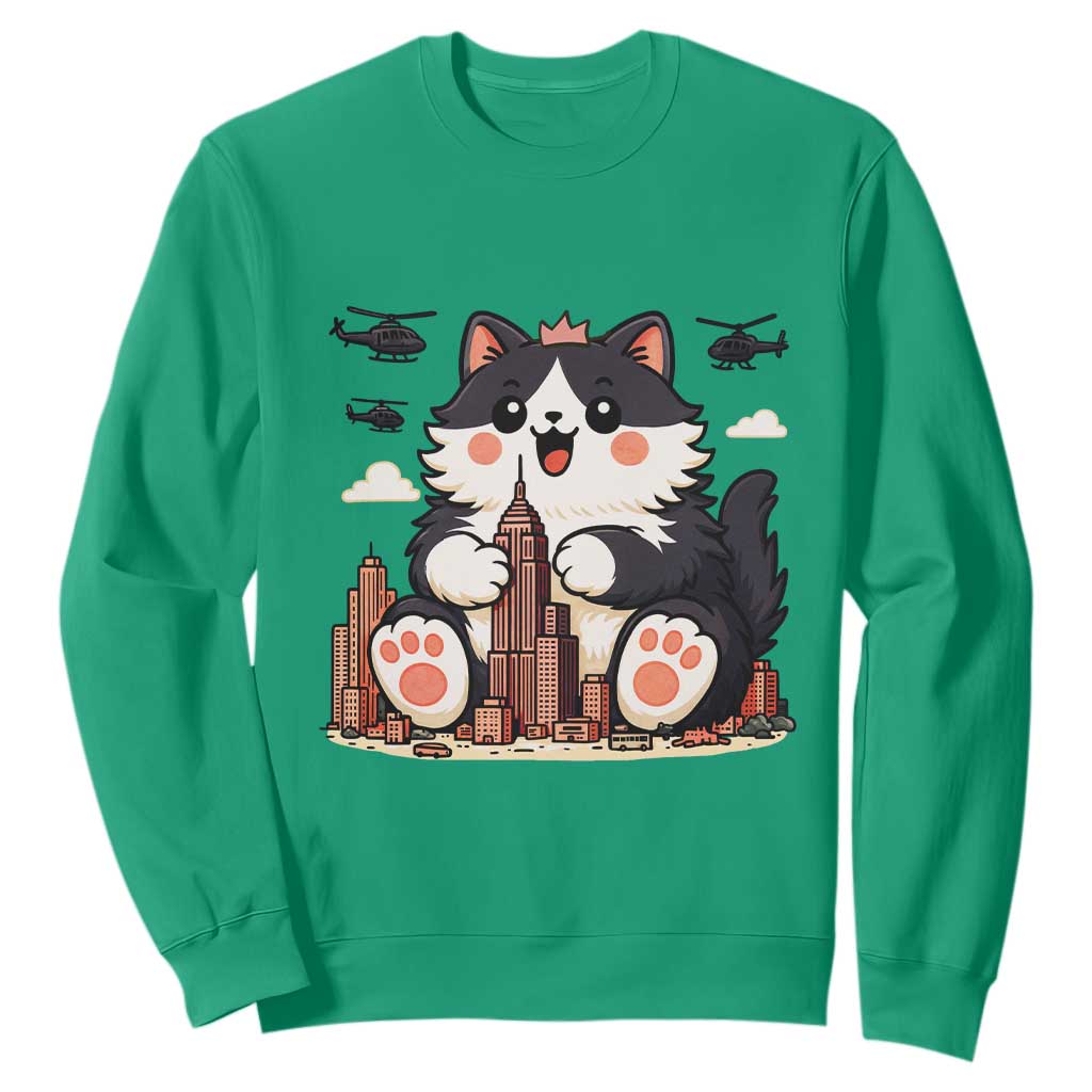 Funny Giant Cat Monster Invades City Sweatshirt Cat Lover Gift TS12 Irish Green Print Your Wear