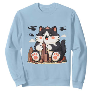 Funny Giant Cat Monster Invades City Sweatshirt Cat Lover Gift TS12 Light Blue Print Your Wear
