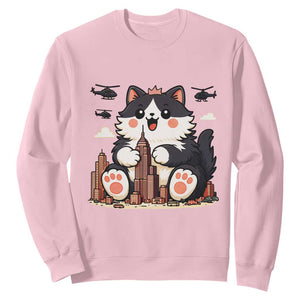 Funny Giant Cat Monster Invades City Sweatshirt Cat Lover Gift TS12 Light Pink Print Your Wear