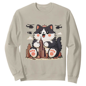 Funny Giant Cat Monster Invades City Sweatshirt Cat Lover Gift TS12 Sand Print Your Wear