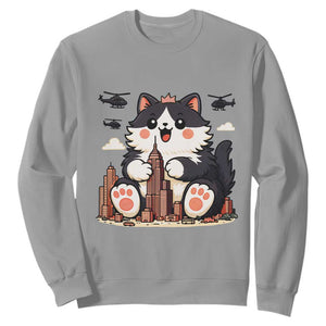 Funny Giant Cat Monster Invades City Sweatshirt Cat Lover Gift TS12 Sport Gray Print Your Wear