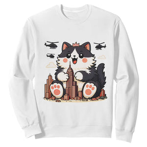 Funny Giant Cat Monster Invades City Sweatshirt Cat Lover Gift TS12 White Print Your Wear