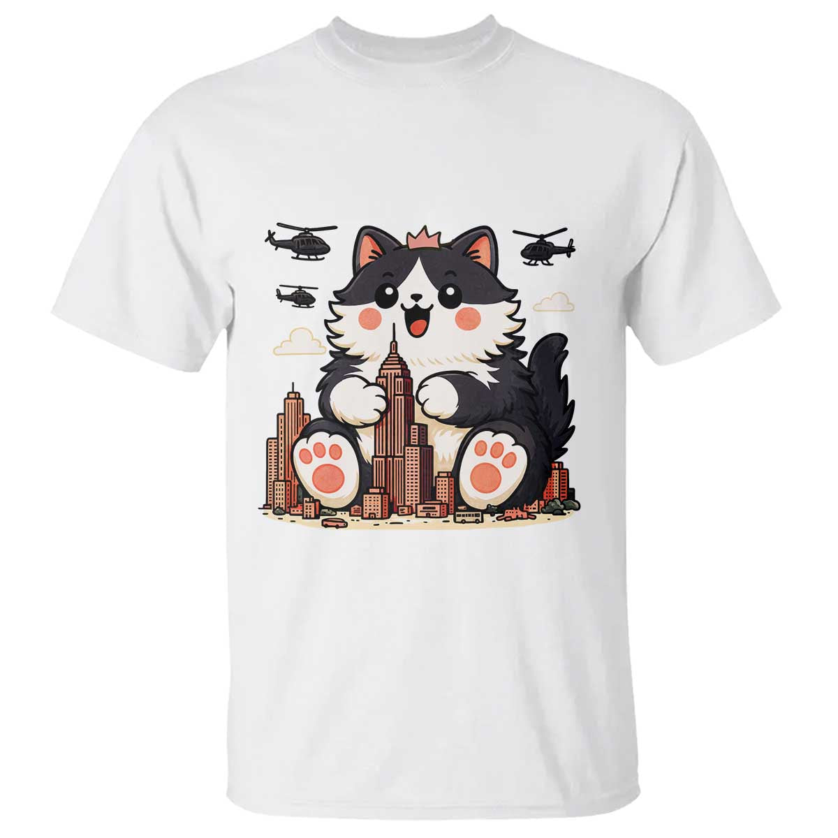 Funny Giant Cat Monster Invades City T Shirt Cat Lover Gift TS12 White Print Your Wear