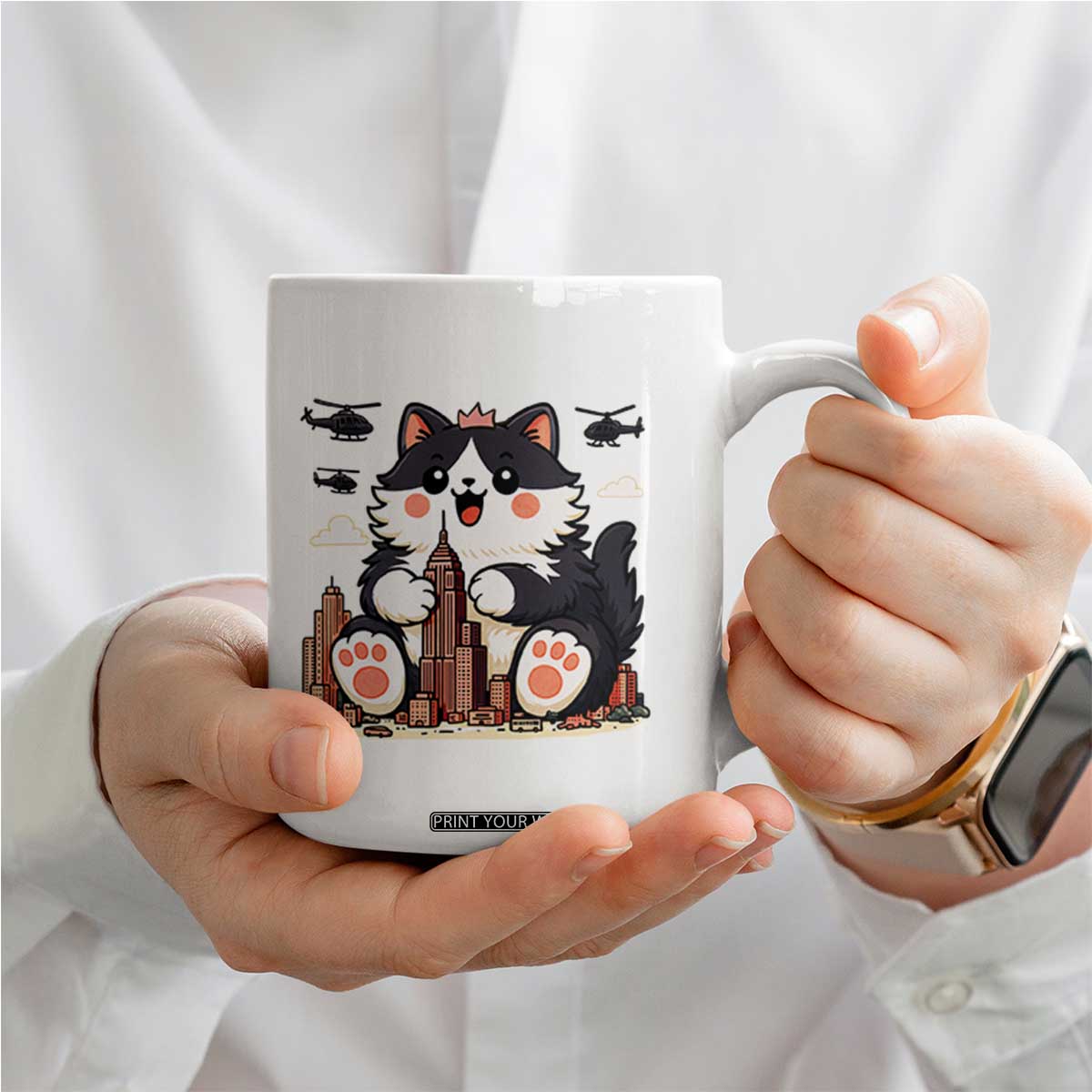 Funny Giant Cat Monster Invades City Coffee Mug Cat Lover Gift TS12 Print Your Wear