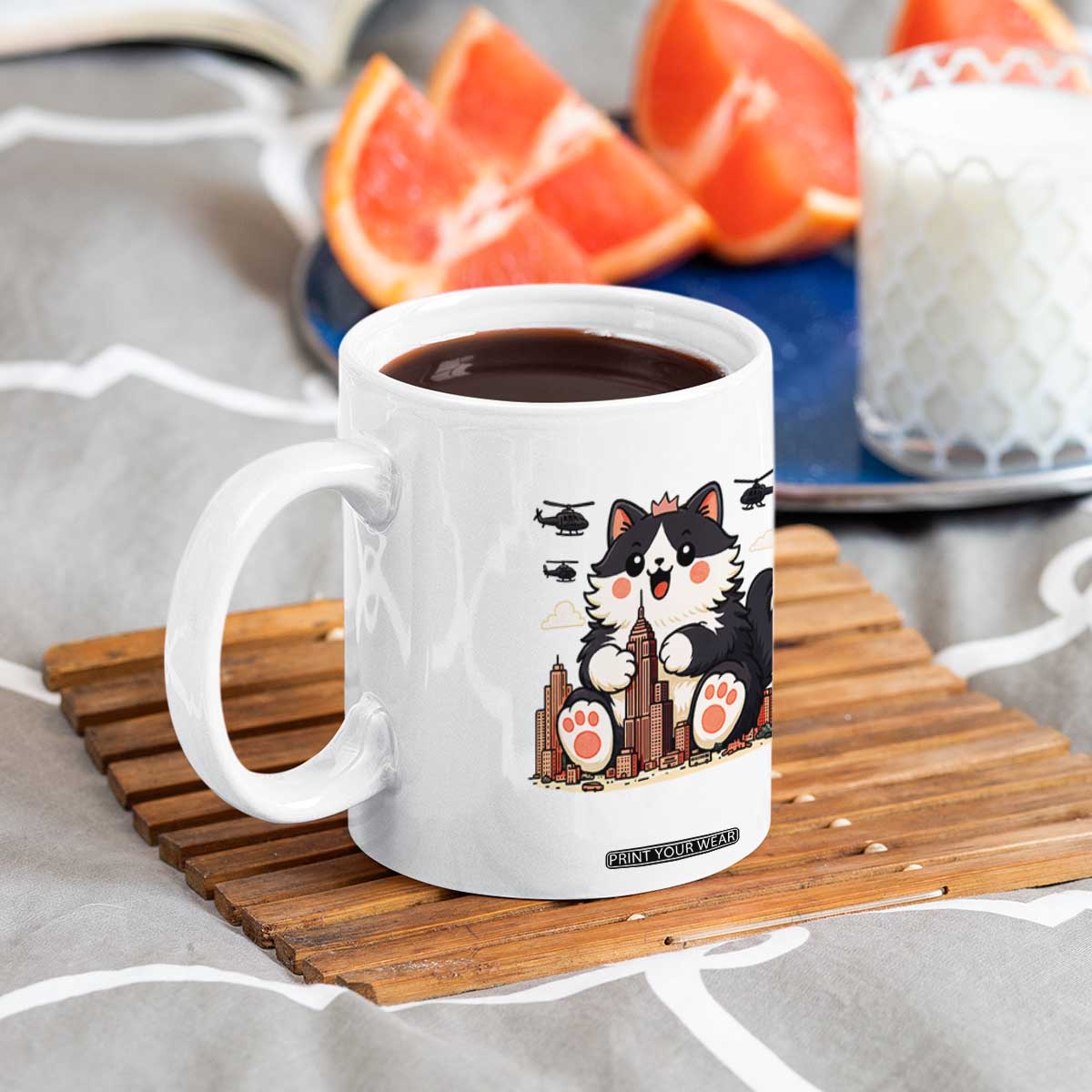 Funny Giant Cat Monster Invades City Coffee Mug Cat Lover Gift TS12 Print Your Wear