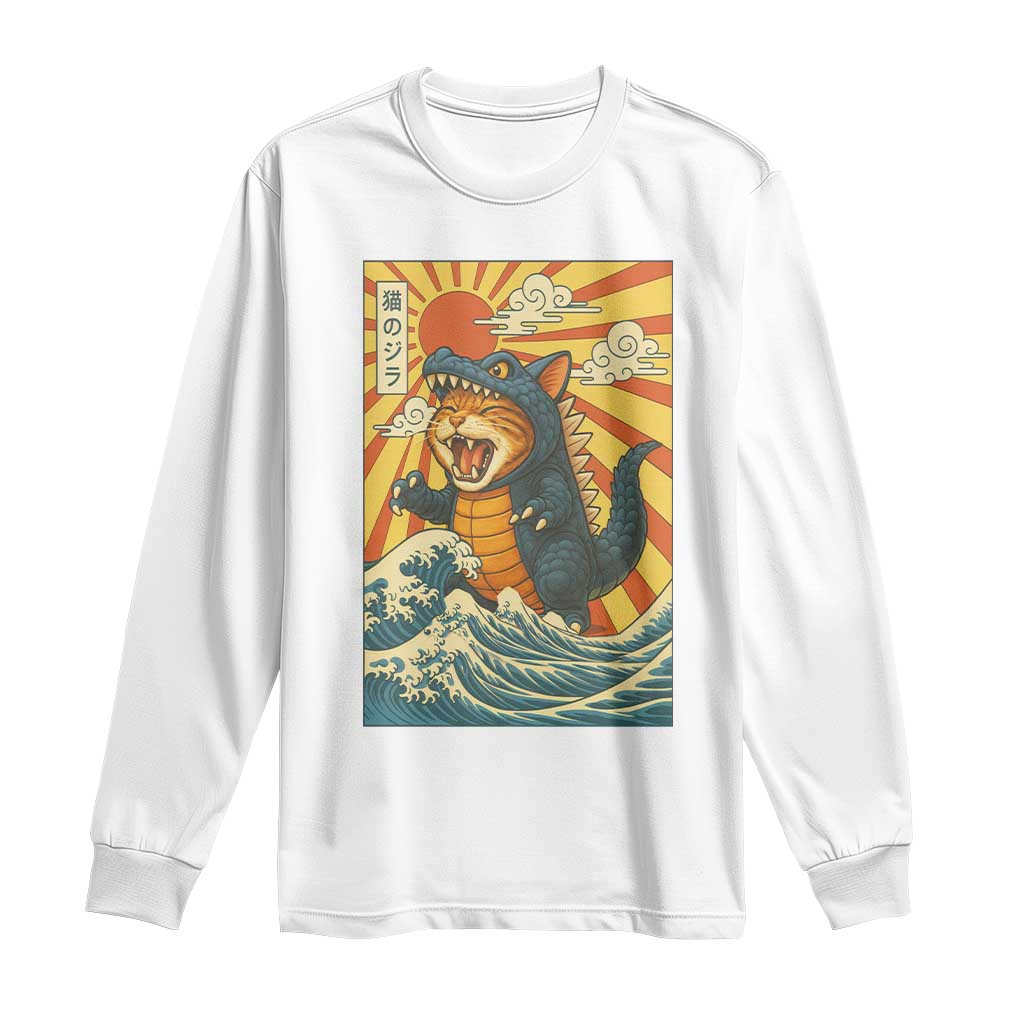 Kawaii Cat Monster Japanese Sun Wave Art Long Sleeve Shirt TS12 White Print Your Wear