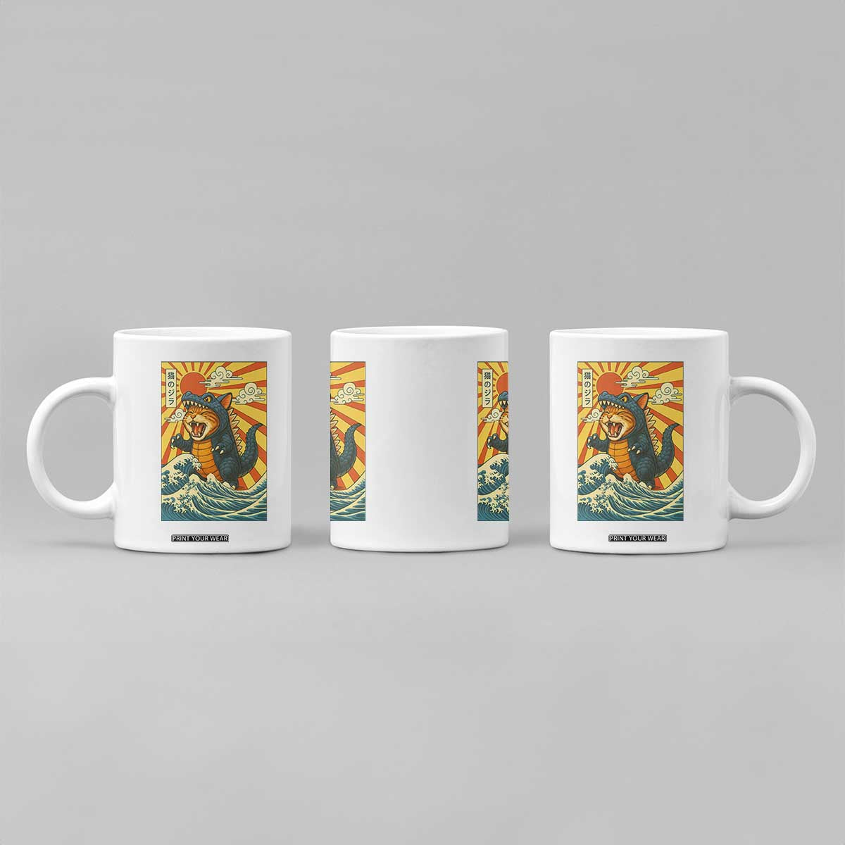 Kawaii Cat Monster Japanese Sun Wave Art Coffee Mug TS12 Print Your Wear