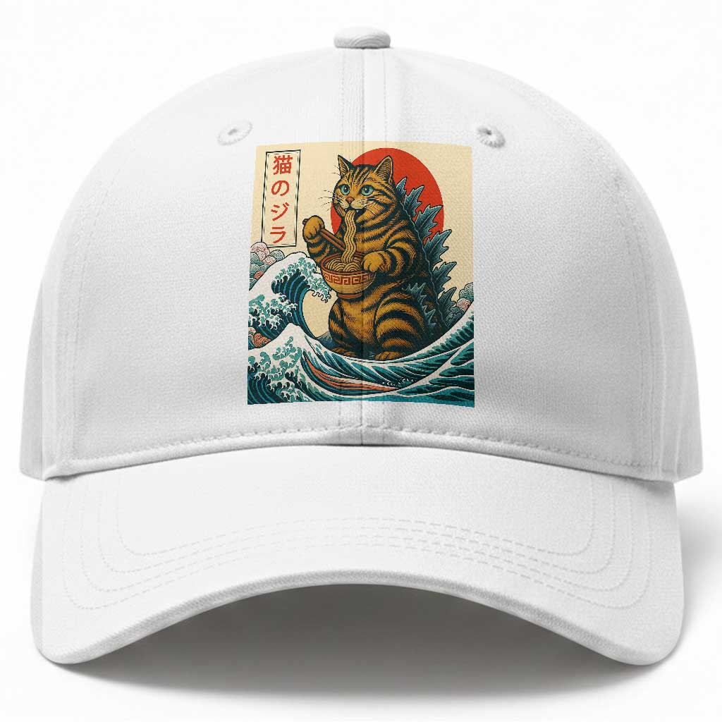 Cute Giant Cat Monster Eating Ramen Baseball Cap Japanese Sun Wave Art TS12 Print Your Wear