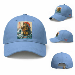 Cute Giant Cat Monster Eating Ramen Baseball Cap Japanese Sun Wave Art TS12 Baseball Cap Universal Fit Light Blue Print Your Wear