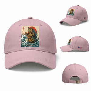 Cute Giant Cat Monster Eating Ramen Baseball Cap Japanese Sun Wave Art TS12 Baseball Cap Universal Fit Light Pink Print Your Wear