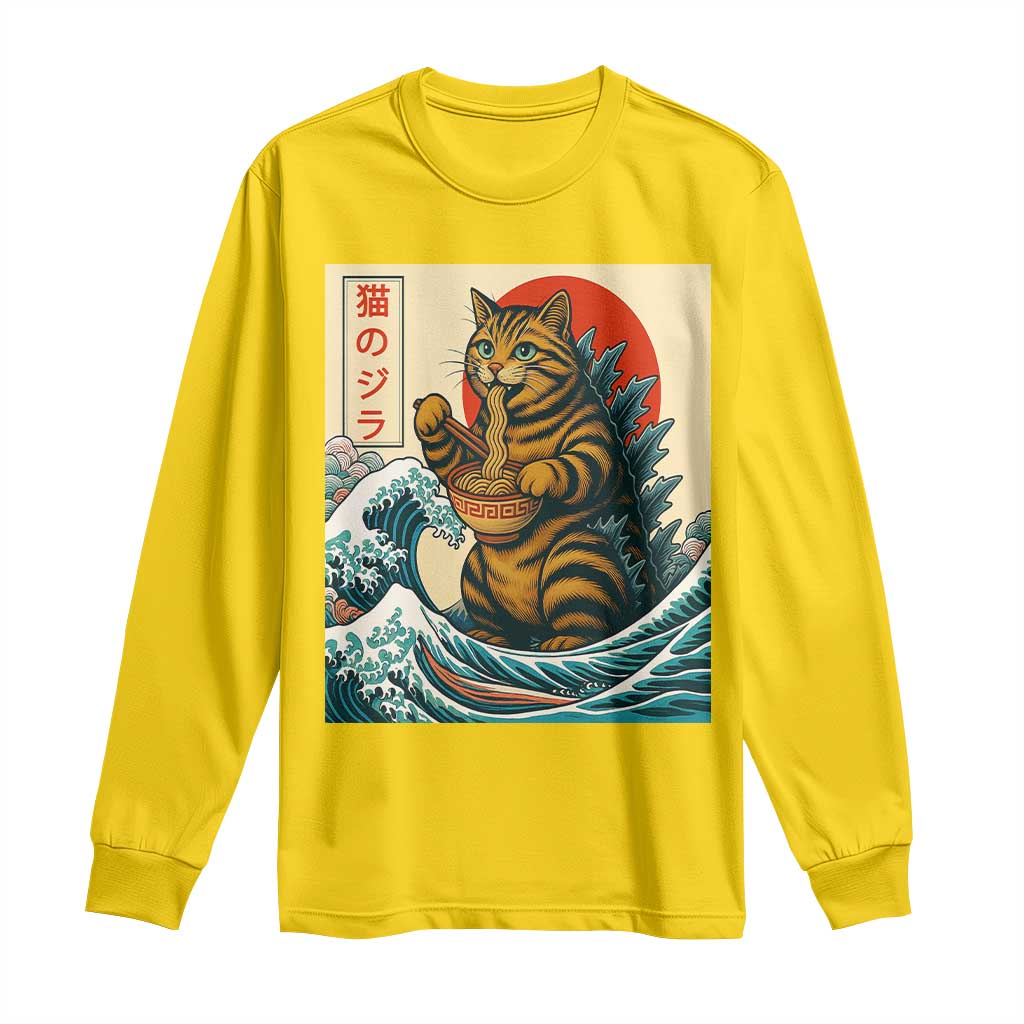 Cute Giant Cat Monster Eating Ramen Long Sleeve Shirt Japanese Sun Wave Art TS12 Daisy Print Your Wear